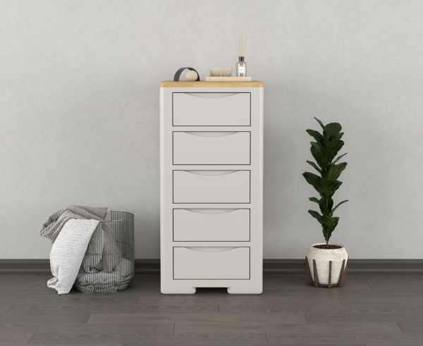 Alba Oak and Soft White Painted 5 Drawer Tallboy | Bed Sava
