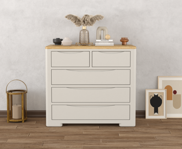 Alba Oak and Soft White Painted 2 Over 3 Chest of Drawers | Bed Sava