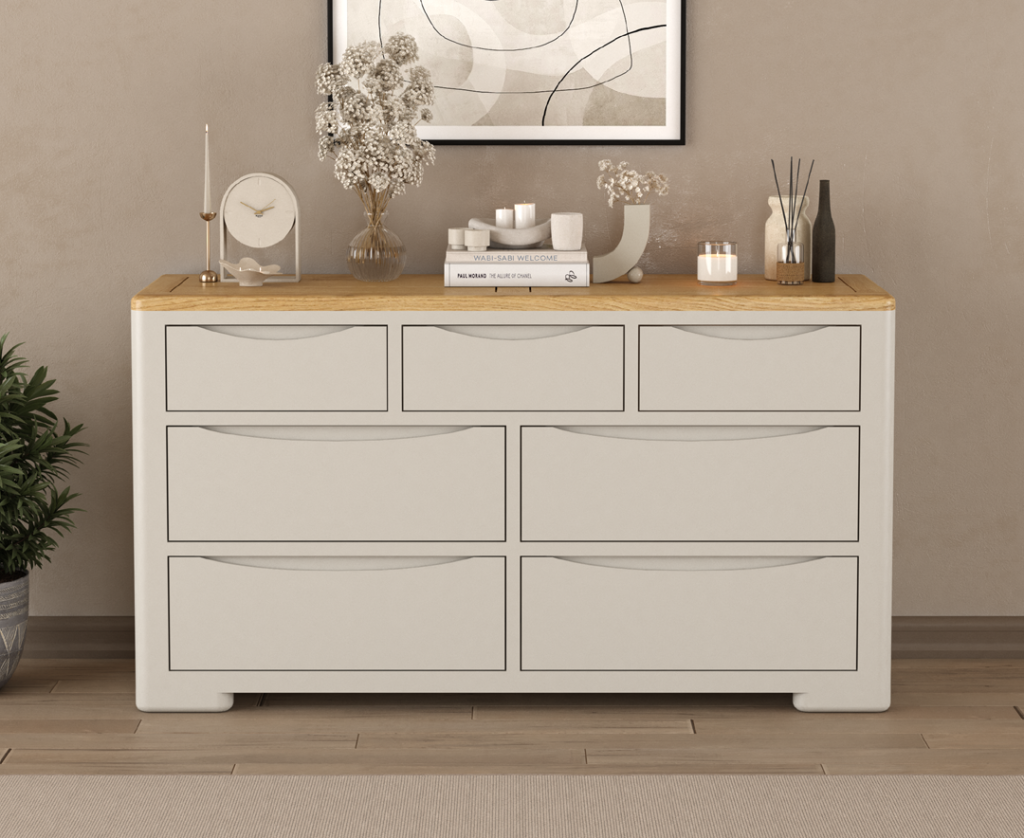 Alba Oak and Soft White Painted Wide Chest Of Drawers