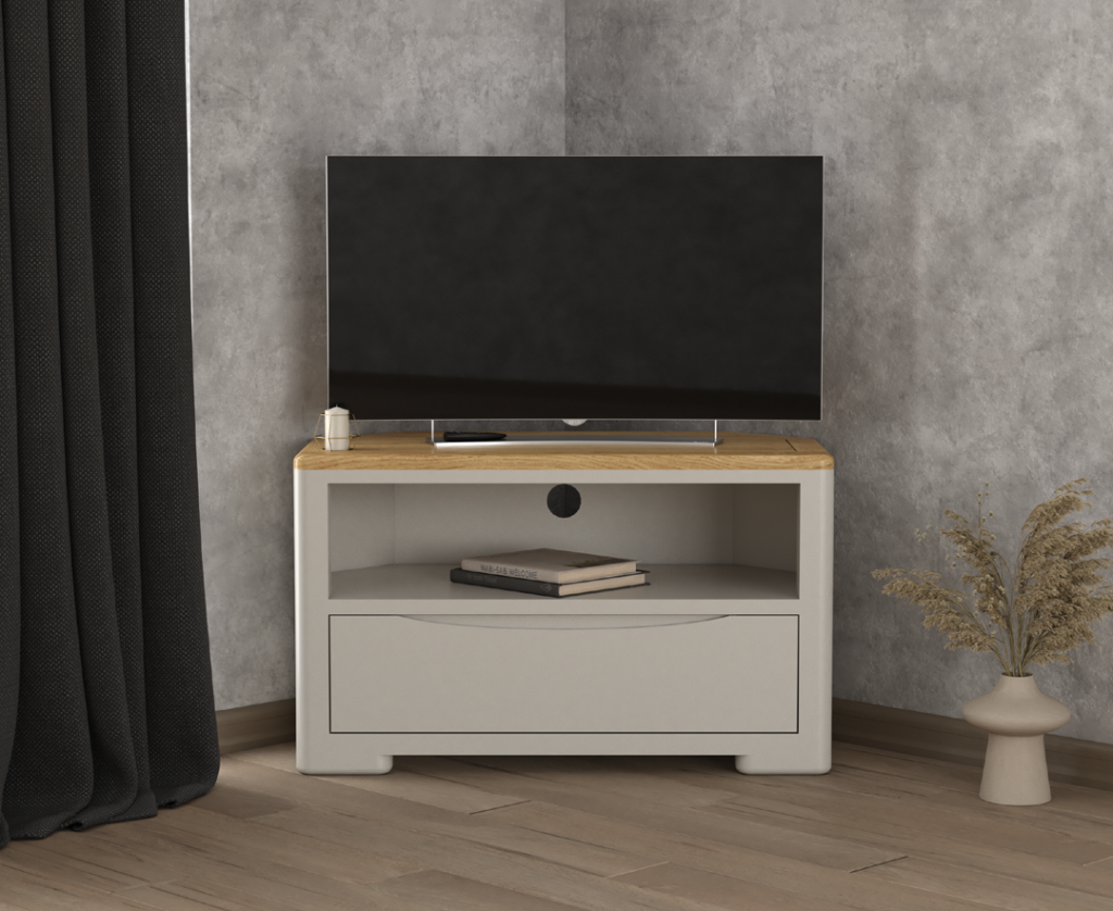 Alba Oak and Soft White Painted Corner TV Cabinet