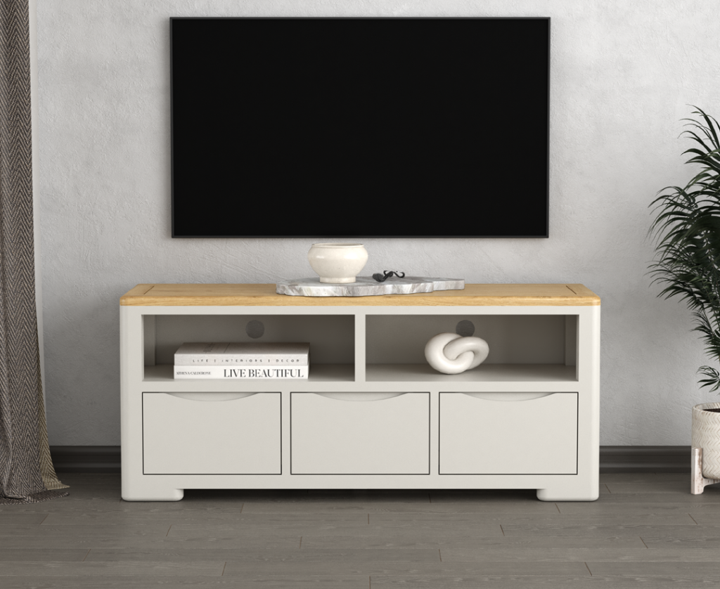 Alba Oak and Soft White Painted Large TV Cabinet