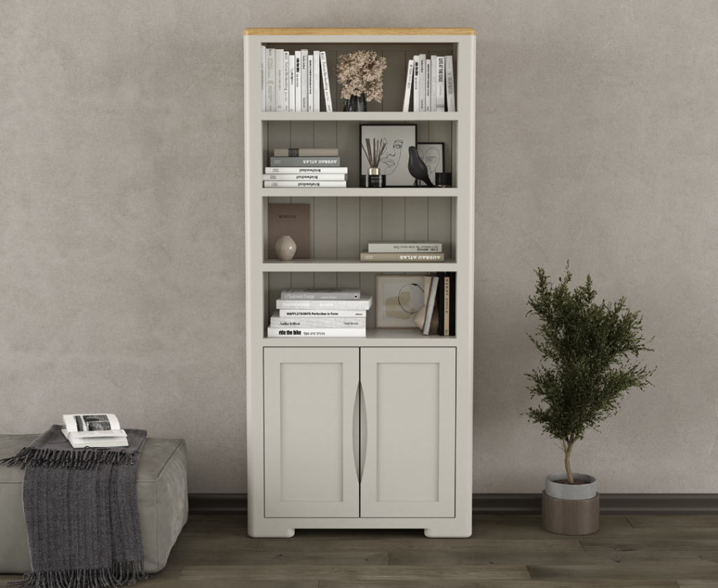 Alba Oak and Soft White Painted Tall Bookcase