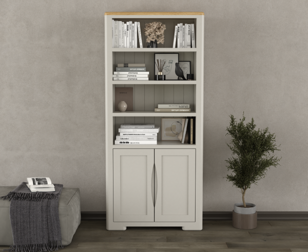 Alba Oak and Soft White Painted Tall Bookcase | Bed Sava