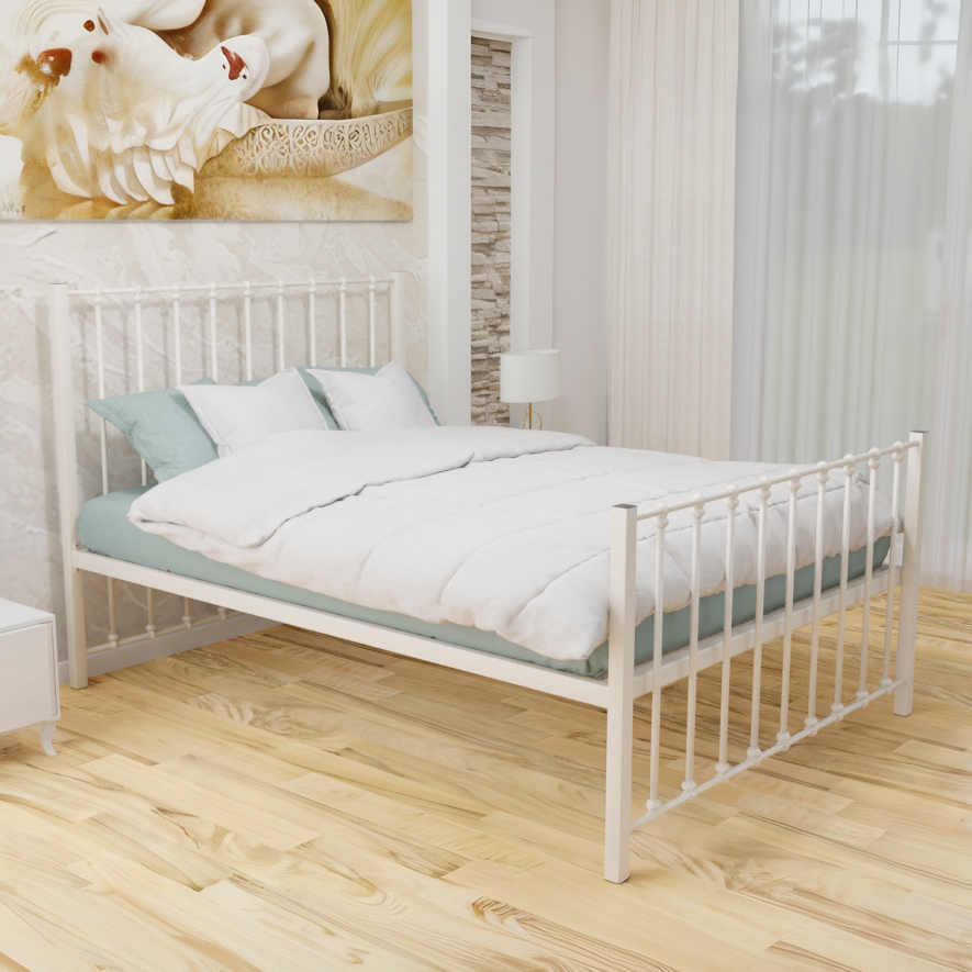Wholesale Beds Krisjon Wrought Iron Bed Frame-Ivory-High Foot End -Kingsize