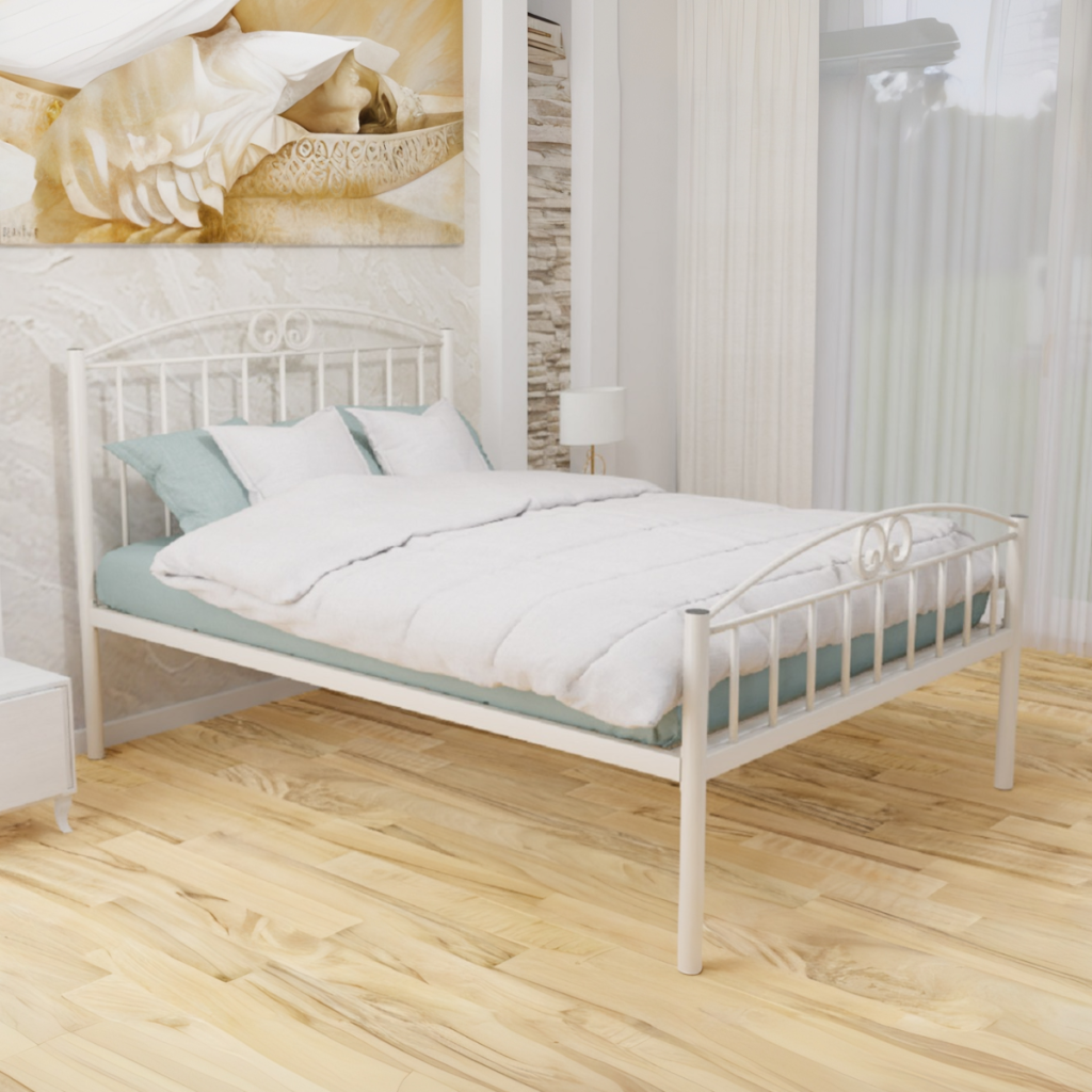 Wholesale Beds Holly Wrought Iron Bed Frame-Ivory-High Foot End -Kingsize