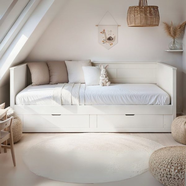Noomi Iris Daybed with Trundle White FSC Certified | Bed Sava
