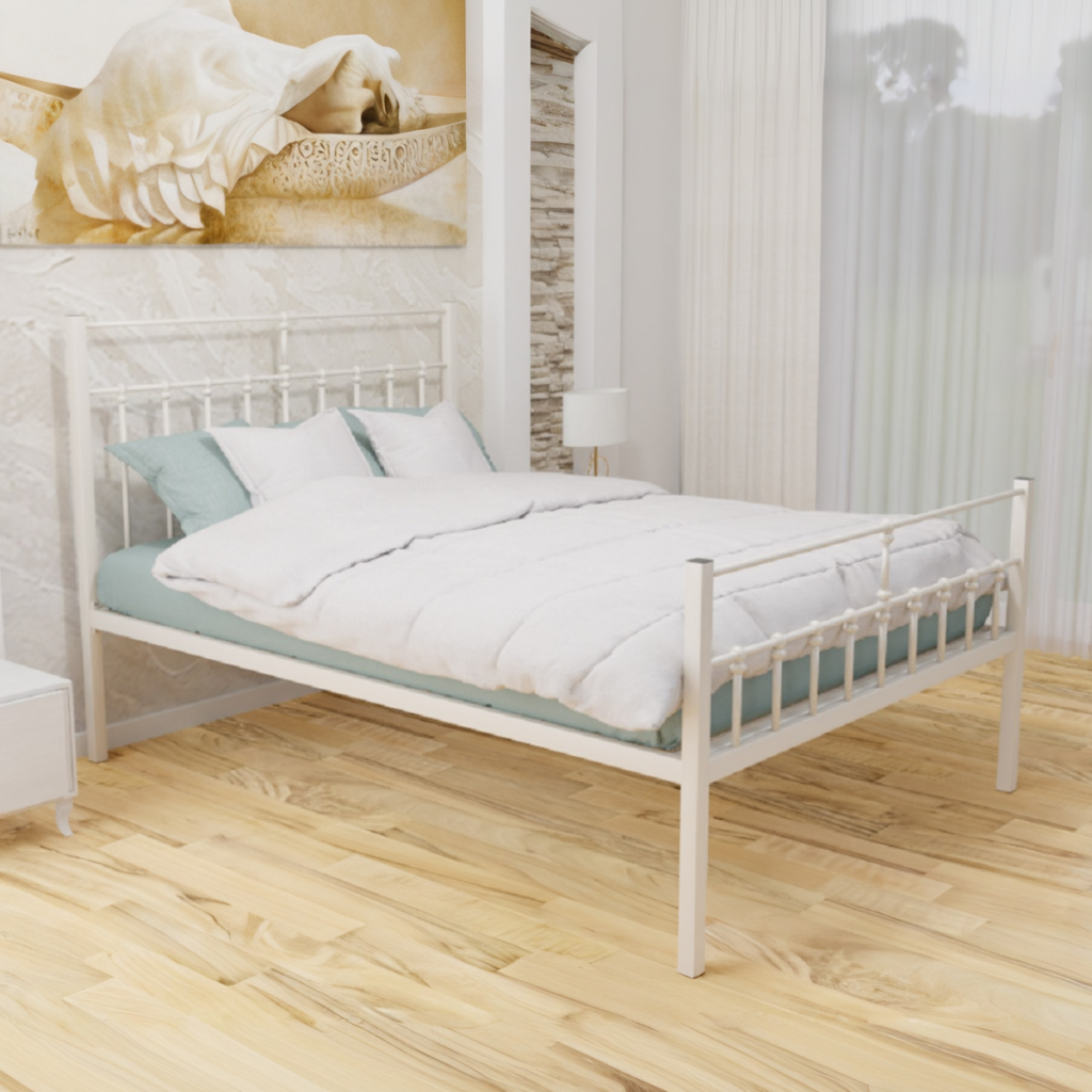 Wholesale Beds Emma Wrought Iron Bed Frame-Ivory-High Foot End -Single