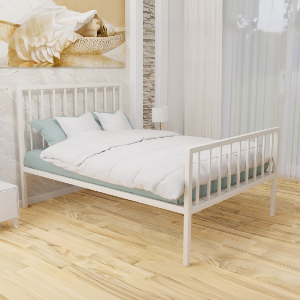 Wholesale Beds Eleanor Wrought Iron Bed Frame-Ivory-Low Foot End-SuperKing