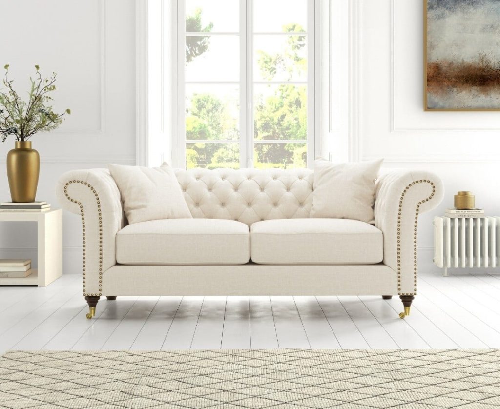 Kensington Chesterfield Ivory Linen 2 Seater Sofa