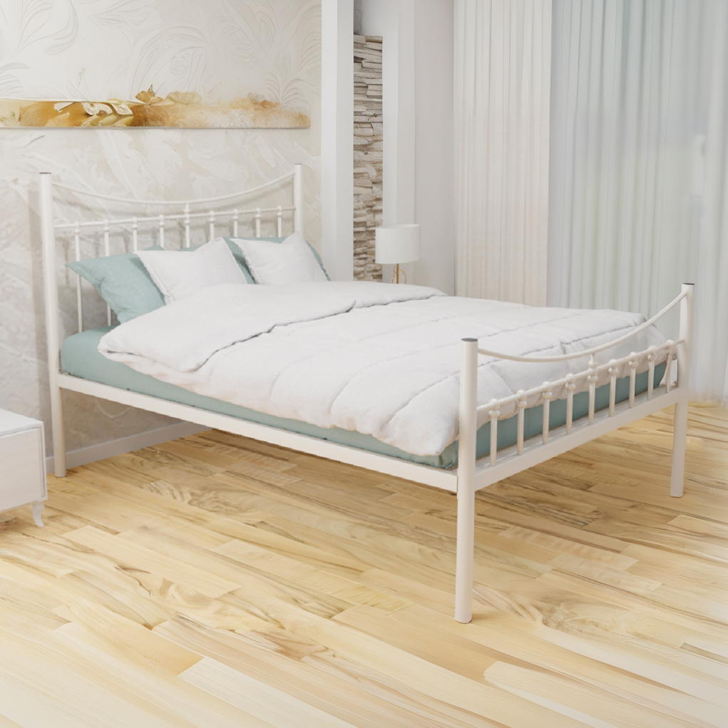 Wholesale Beds Grace Wrought Iron Bed Frame-Ivory-High Foot End -Double