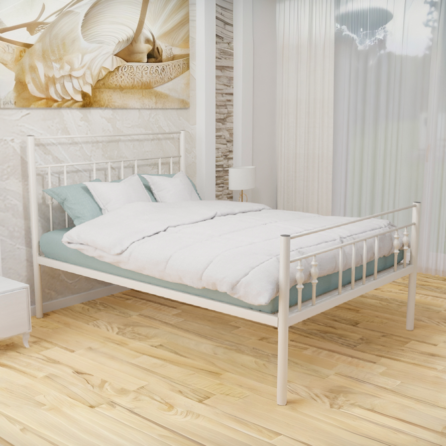 Wholesale Beds Zoe Wrought Iron Bed Frame-Ivory-High Foot End -Single