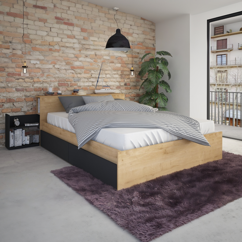 Trasman Jazz Double Bed Frame-Oak/Graphite