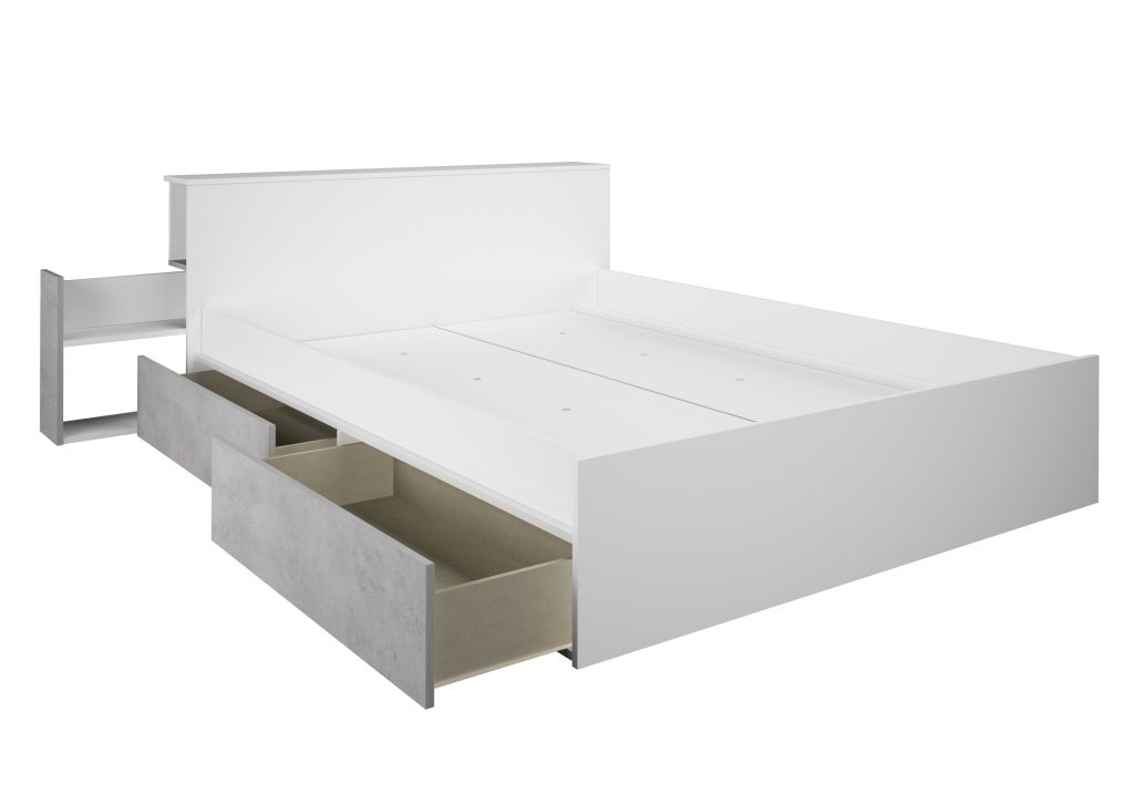 Trasman Jazz Double Bed Frame-White/Concrete
