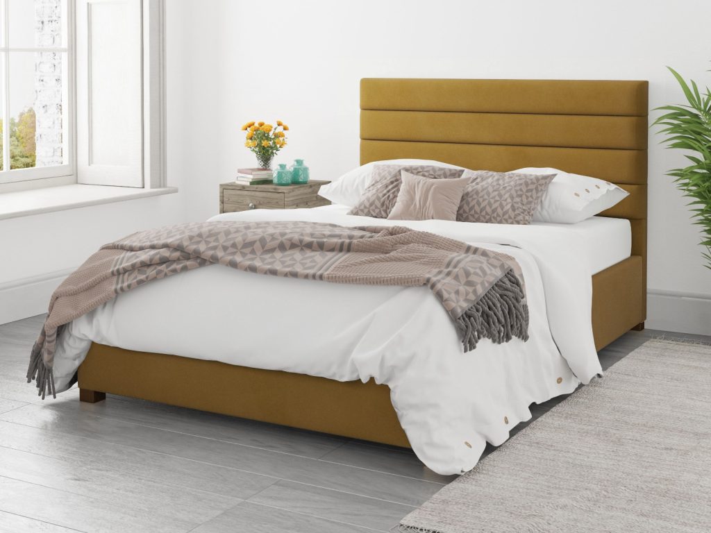 Aspire Kelly Ottoman Bed Plush Velvet Ochre - SuperKing