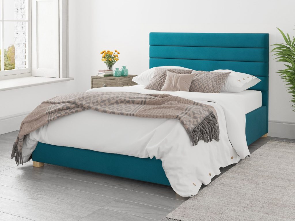 Aspire Kelly Ottoman Bed Plush Velvet Teal - SuperKing