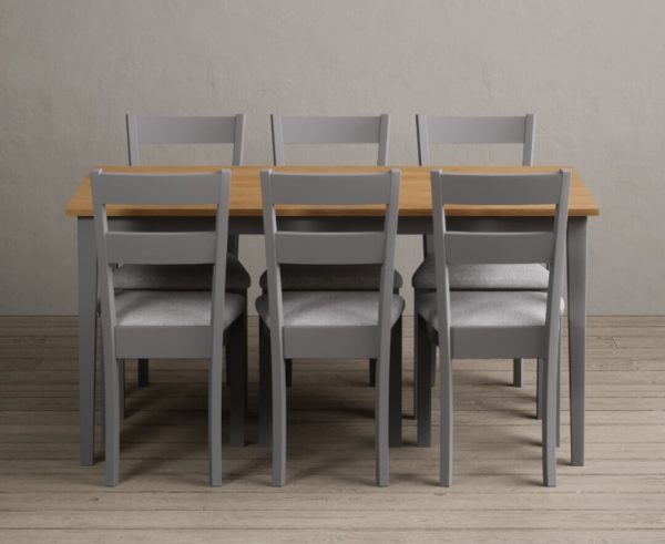 Kendal 150cm Solid Oak and Light Grey Painted Dining Table with 4 Charcoal Grey Kendal Chairs | Bed Sava
