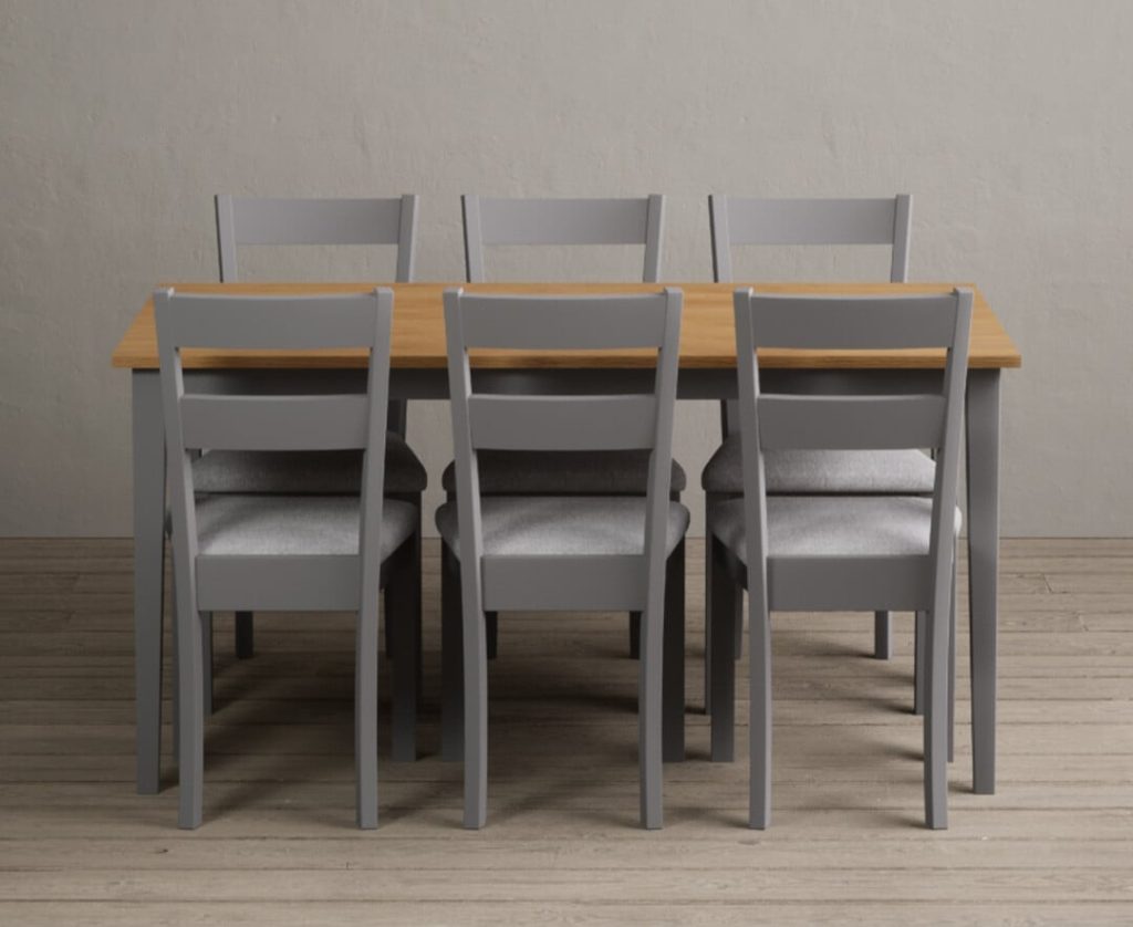 Kendal 150cm Solid Oak and Light Grey Painted Dining Table with 4 Brown Kendal Chairs