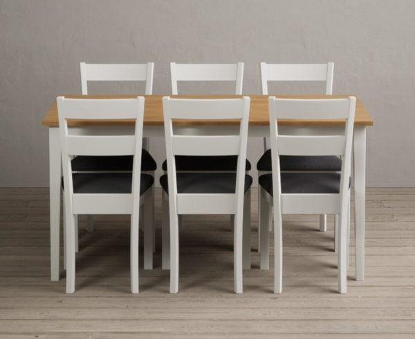 Kendal 150cm Solid Oak and Signal White Painted Dining Table with 8 Light Grey Kendal Chairs | Bed Sava
