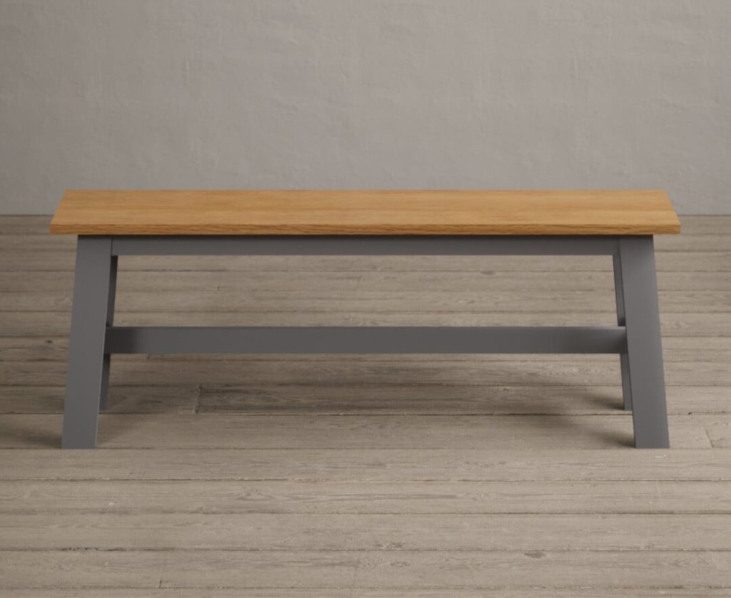 Kendal Large Solid Oak and Light Grey Painted Bench