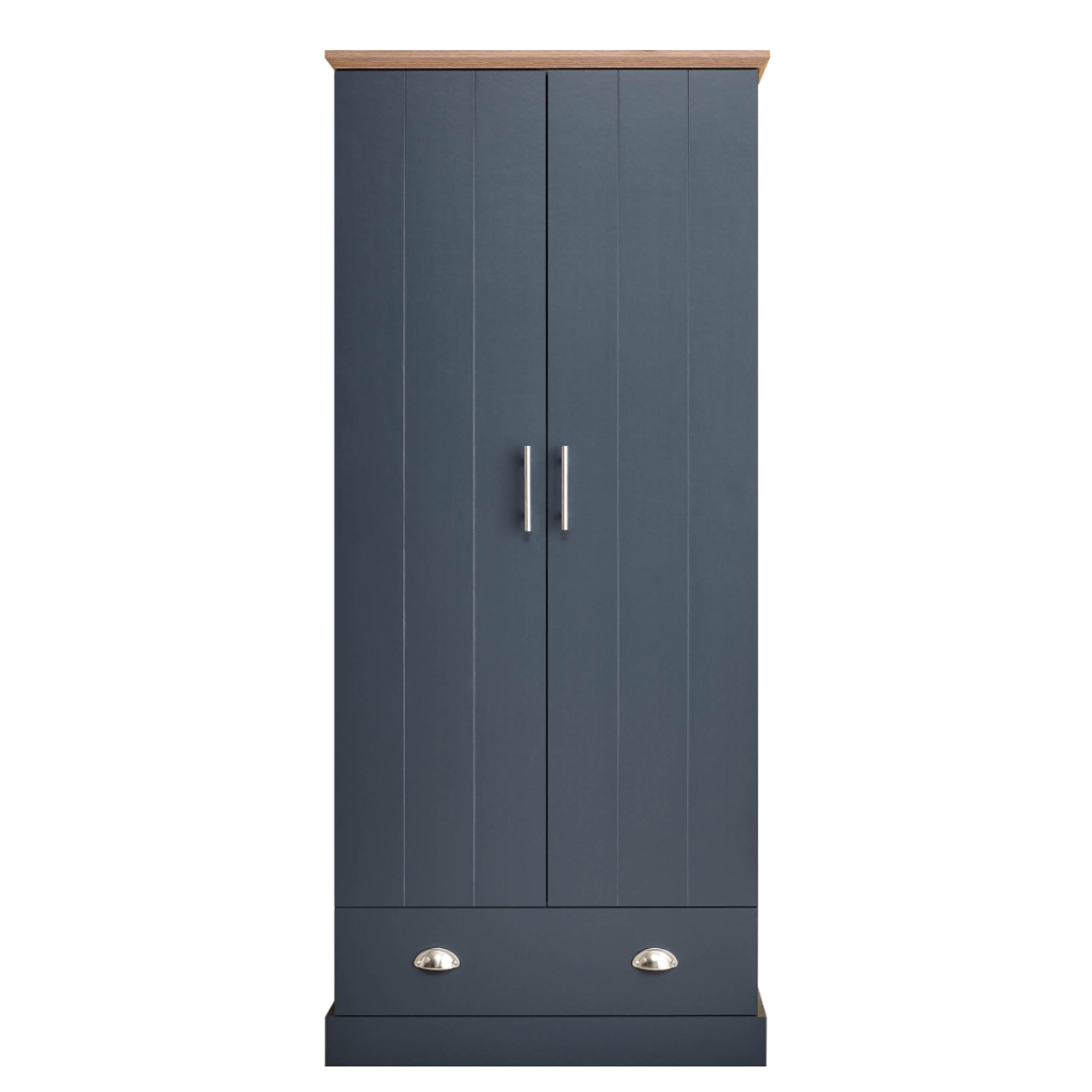 GFW Kendal 2 Door 1 Drawer Wardrobe-Slate Blue