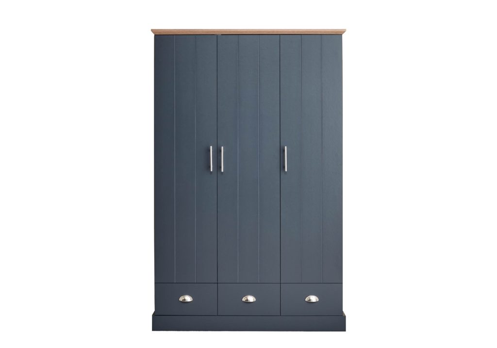 GFW Kendal 3 Door 3 Drawer Wardrobe-Slate Blue