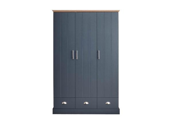 GFW Kendal 3 Door 3 Drawer Wardrobe Slate Blue | Bed Sava