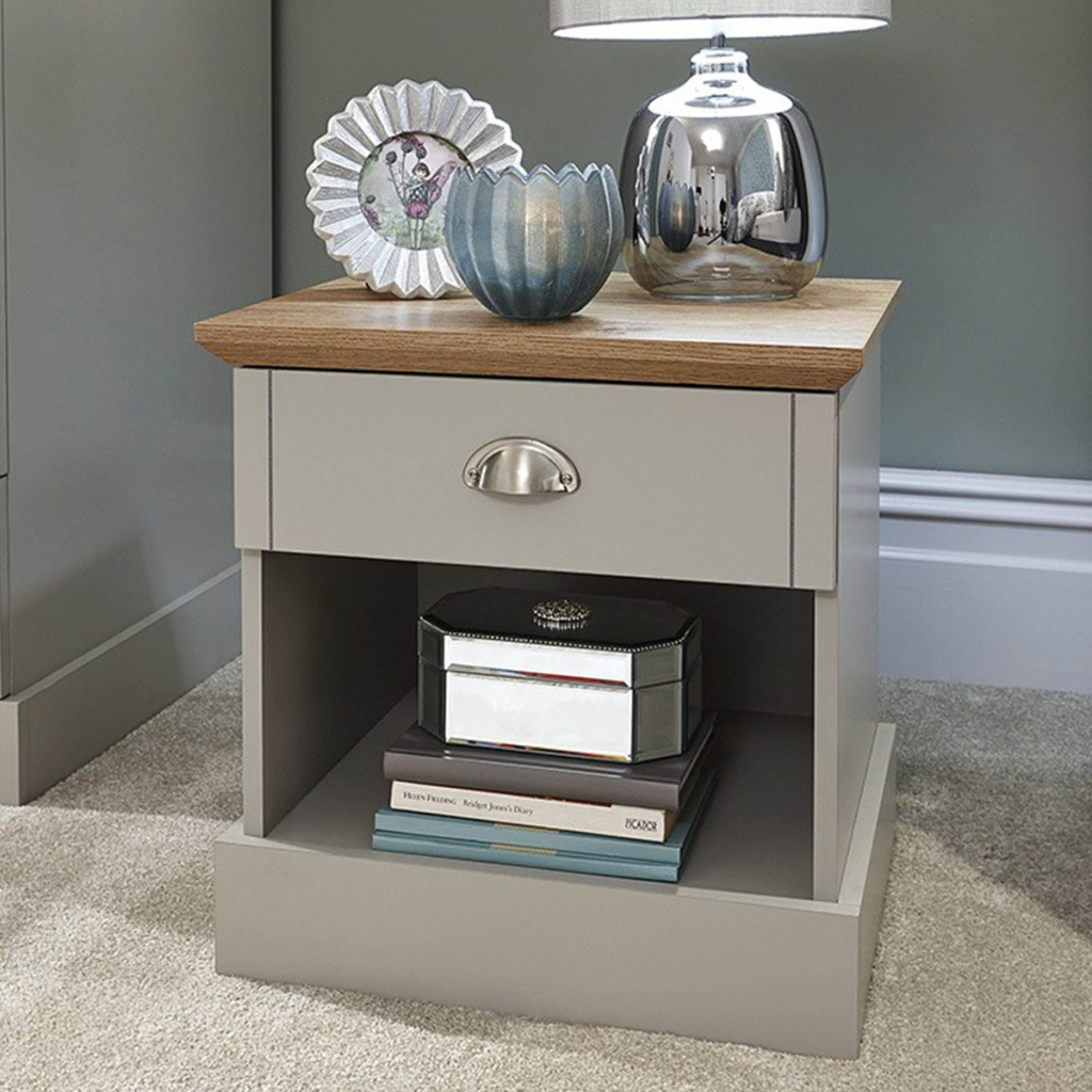 GFW Kendal 1 Drawer Bedside Table-Grey