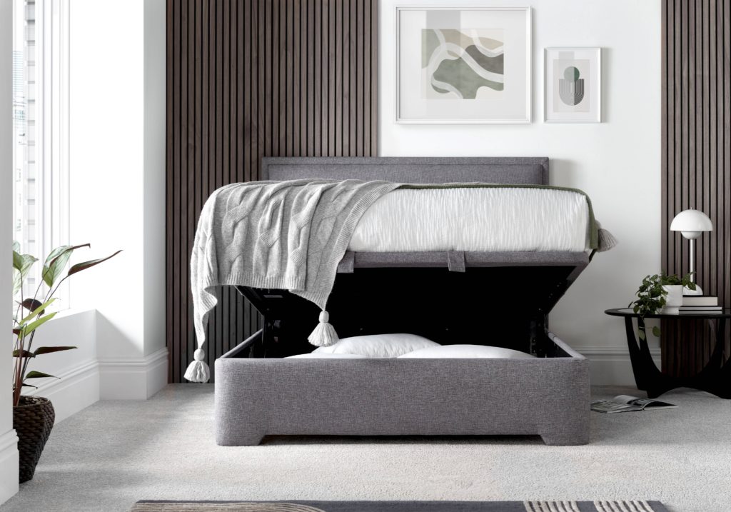 Kaydian Kirkby Fabric Ottoman Bed Frame Marbella Grey Kingsize | Bed Sava