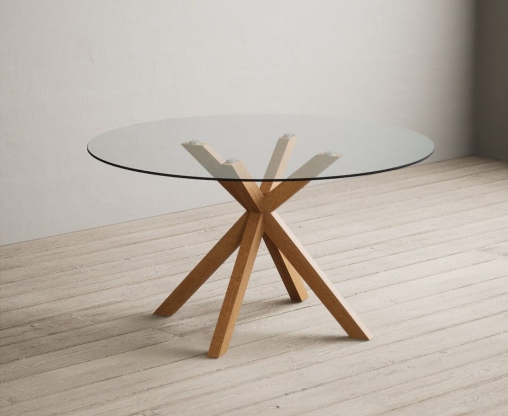 Lakelyn 140cm Round Solid Oak and Glass Dining Table