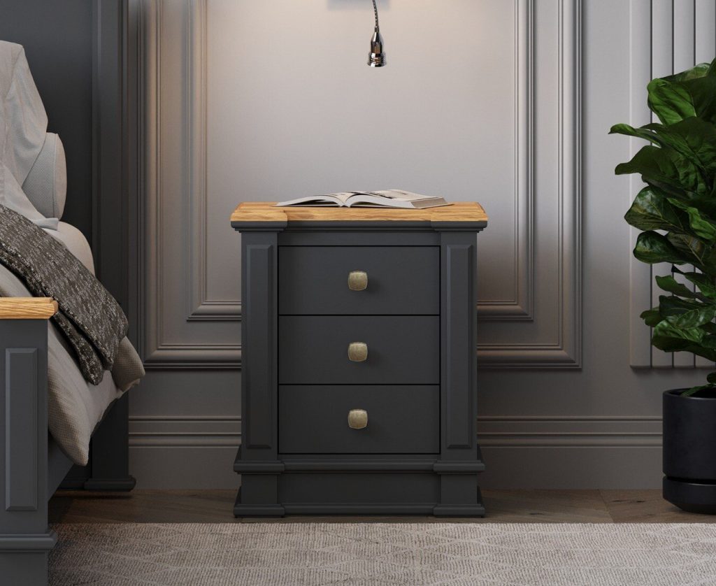 Lawson Oak and Charcoal Grey Painted 3 Drawer Bedside Chest