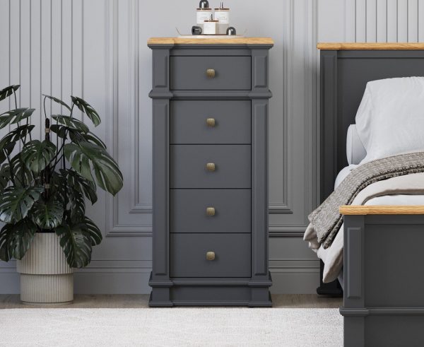 Lawson Oak and Charcoal Grey Painted 5 Drawer Tallboy | Bed Sava