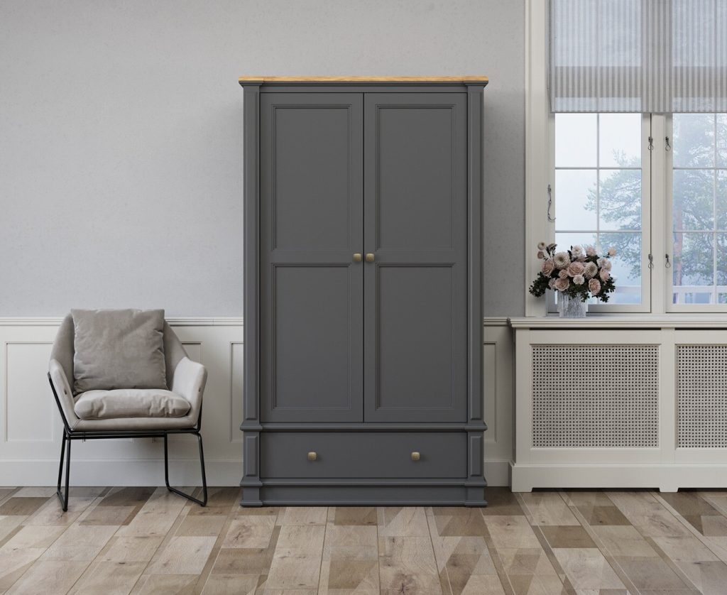 Lawson Oak and Charcoal Grey Painted Double Wardrobe