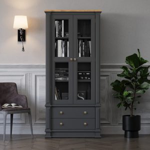 Lawson Oak and Charcoal Grey Painted Glazed Display Cabinet | Bed Sava