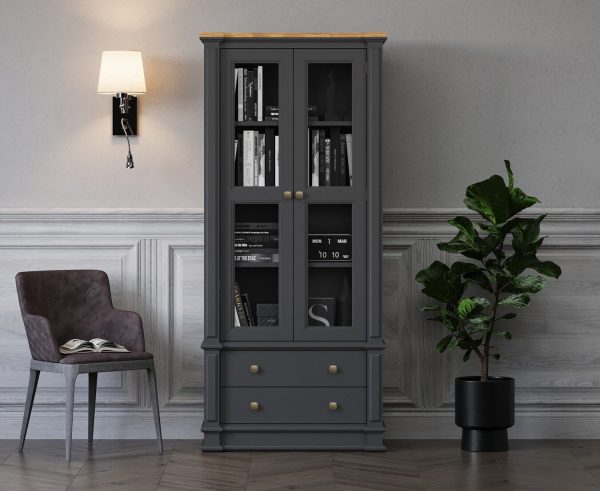 Lawson Oak and Charcoal Grey Painted Glazed Display Cabinet | Bed Sava