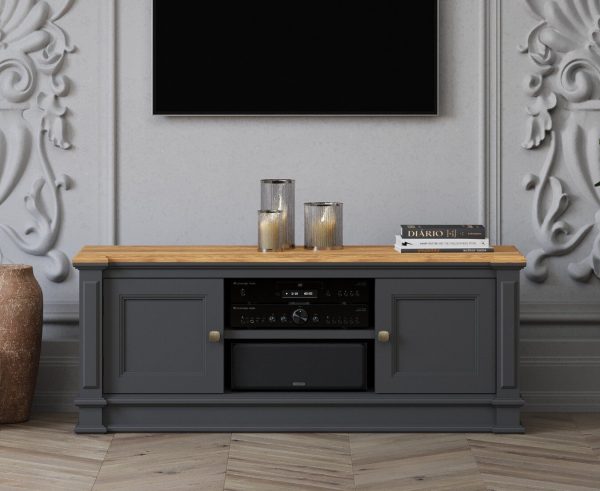 Lawson Oak and Charcoal Grey Painted Large TV Cabinet | Bed Sava