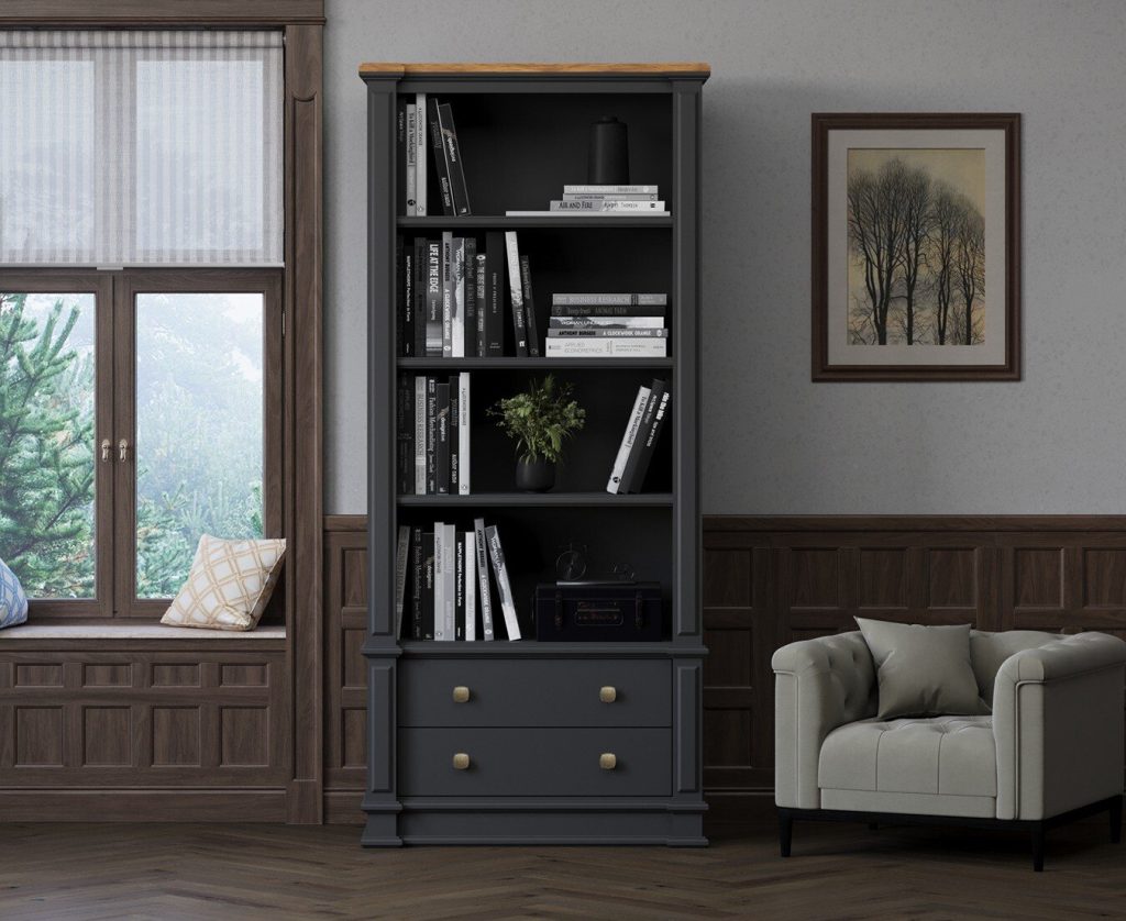 Lawson Oak and Charcoal Grey Painted Tall Bookcase