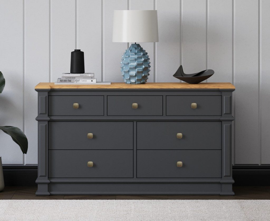 Lawson Oak and Charcoal Grey Painted Wide Chest Of Drawers
