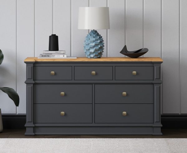 Lawson Oak and Charcoal Grey Painted Wide Chest Of Drawers | Bed Sava