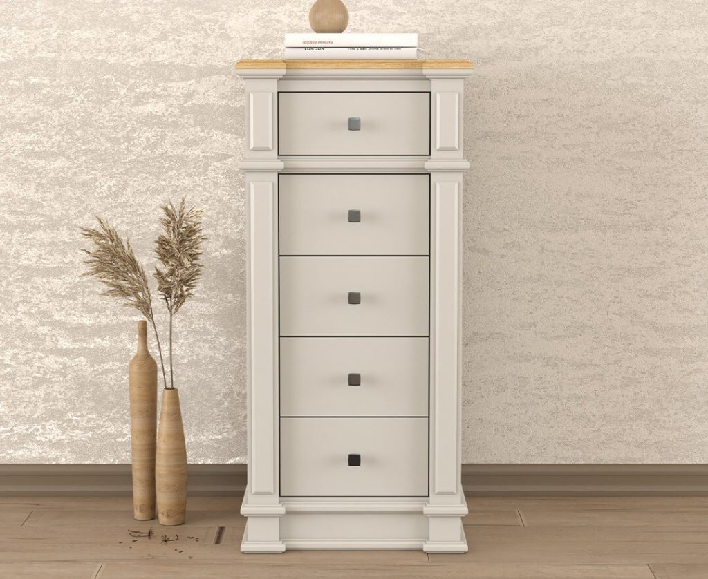 Lawson Oak and Soft White Painted 5 Drawer Tallboy