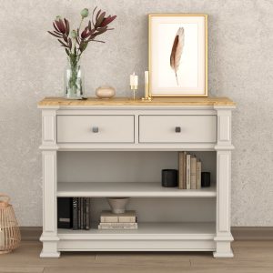 Lawson Oak and Soft White Painted Console Table | Bed Sava