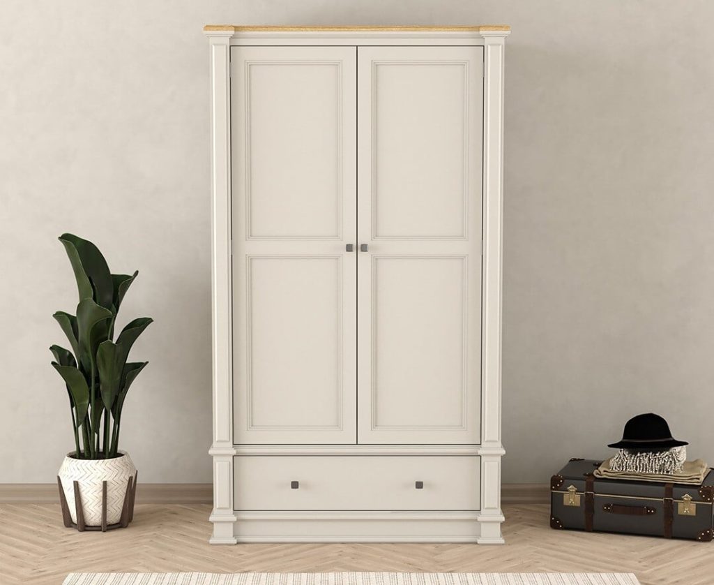 Lawson Oak and Soft White Painted Double Wardrobe