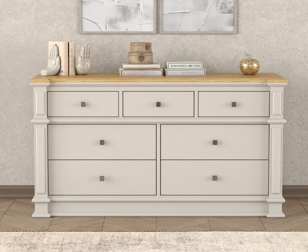 Lawson Oak and Soft White Painted Wide Chest Of Drawers