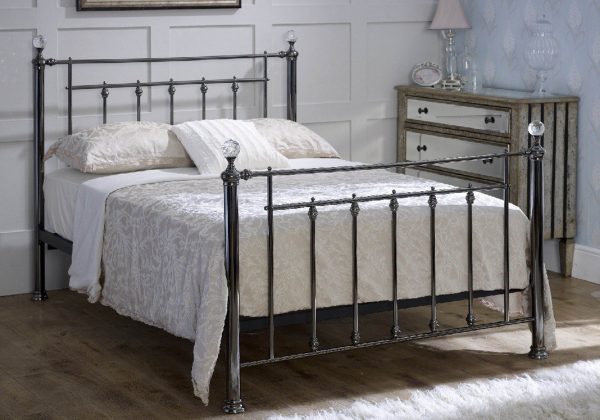 Limelight Libra Black Chrome Metal Kingsize Bed Frame with Crystal Finials | Bed Sava