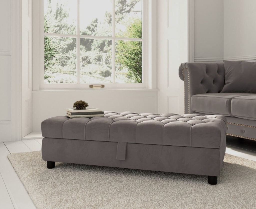 Mayfair Grey Velvet Storage Footstool