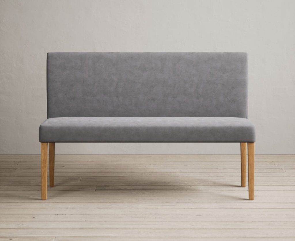 Lila Large Velvet Grey Bench with Back