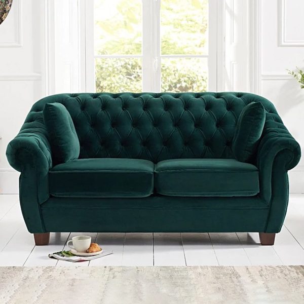 Eva Chesterfield Green Velvet Two Seater Sofa | Bed Sava