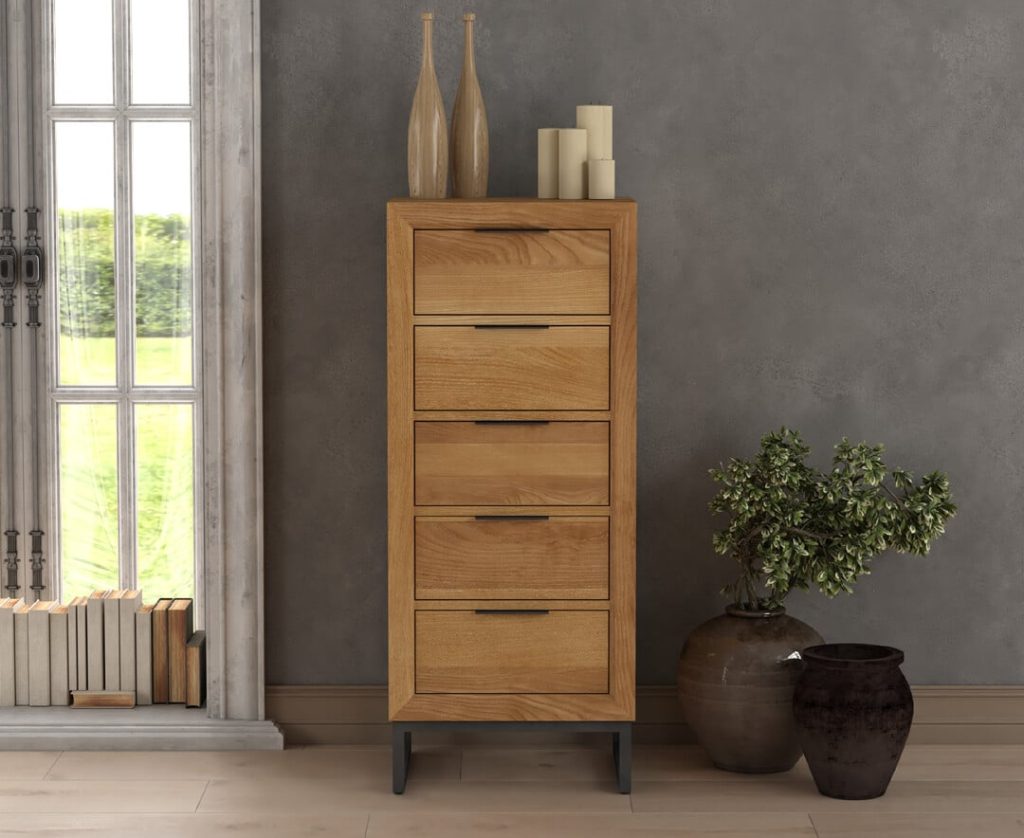 Loft Solid Oak 5 Drawer Tallboy