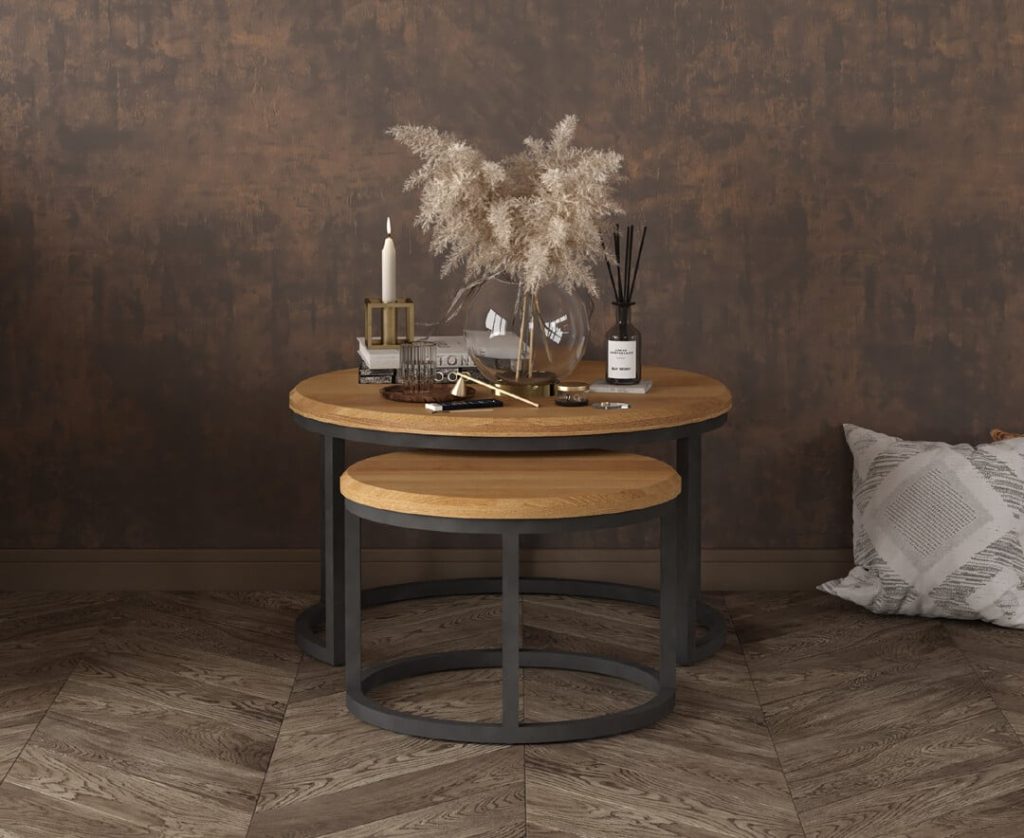 Loft Solid Oak Round Nest of Tables