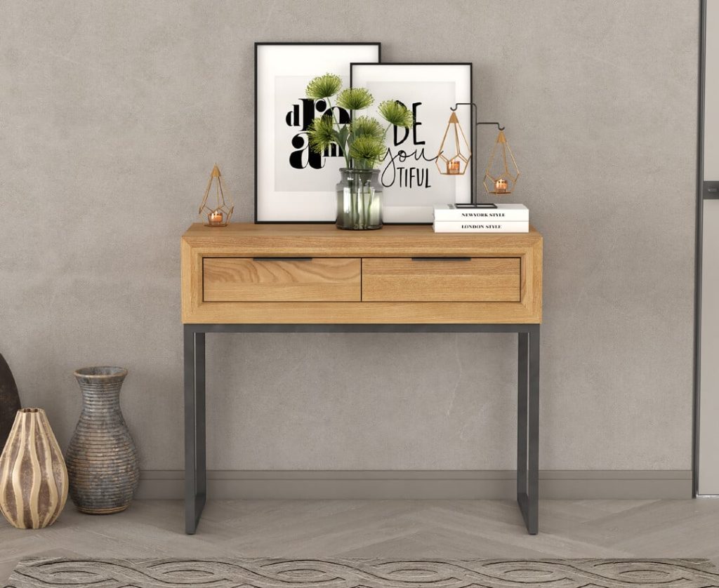 Loft Solid Oak Storage Console Table