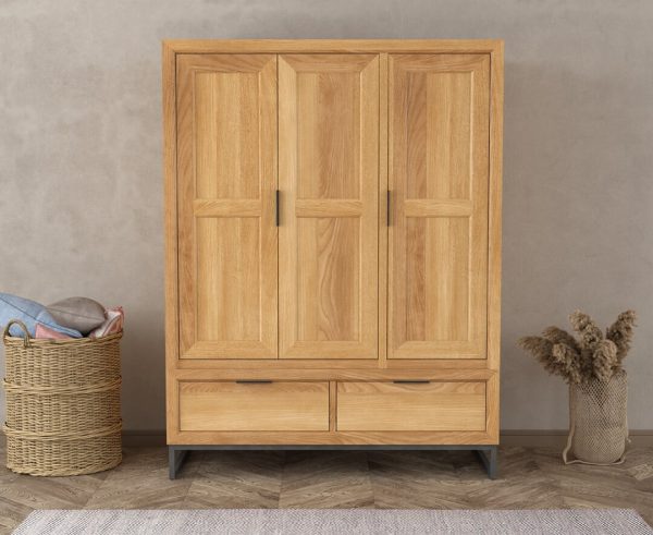 Loft Solid Oak Triple Wardrobe | Bed Sava